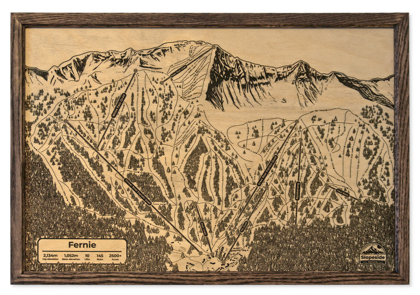 Fernie Alpine Resort - Wooden Engraved Map