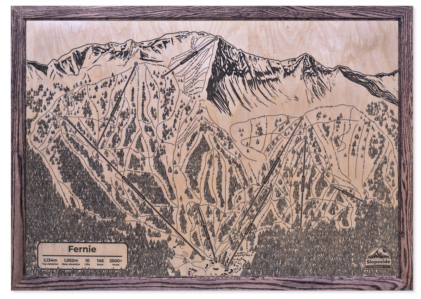 Fernie Alpine Resort - Wooden Engraved Map