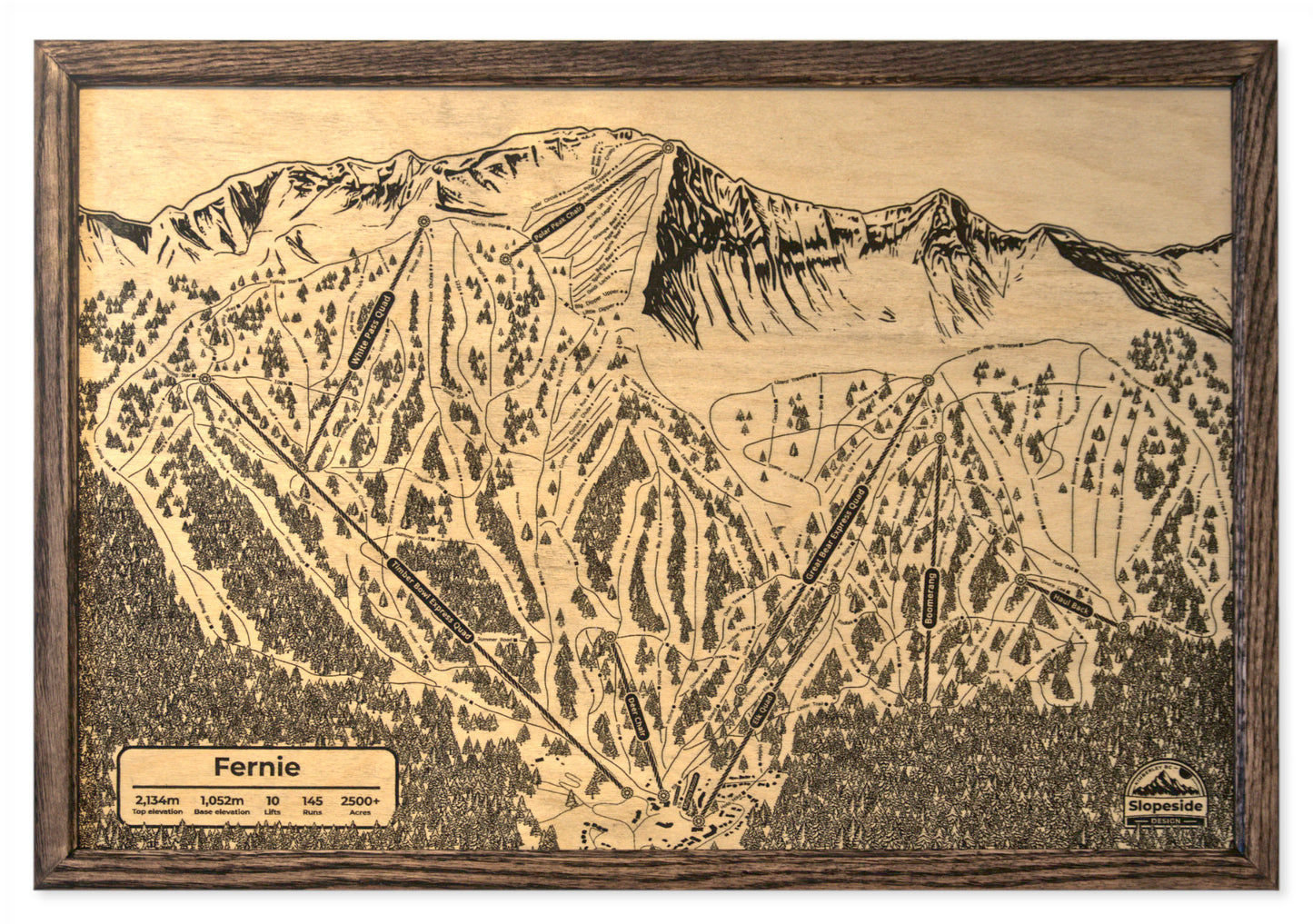 Fernie Alpine Resort - Wooden Engraved Map