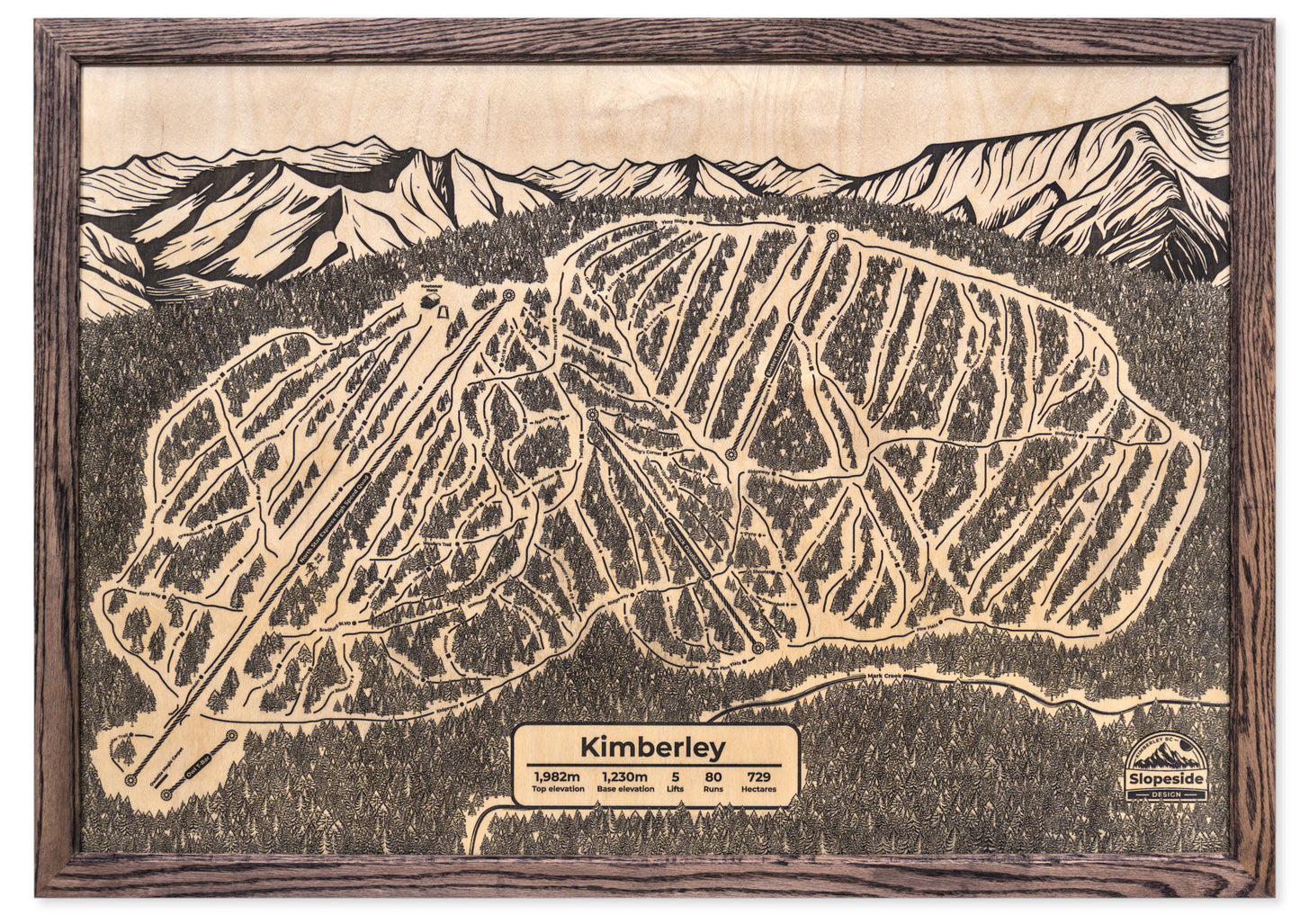 Kimberley Alpine Resort — Wooden Engraved Trail Map