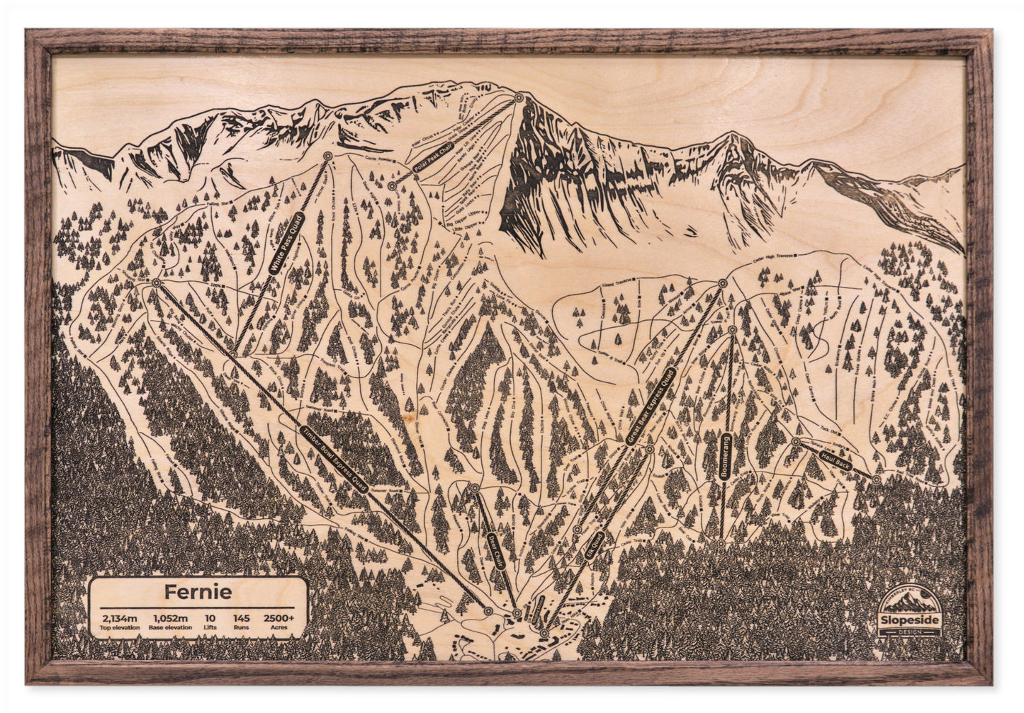 Fernie Alpine Resort - Wooden Engraved Map